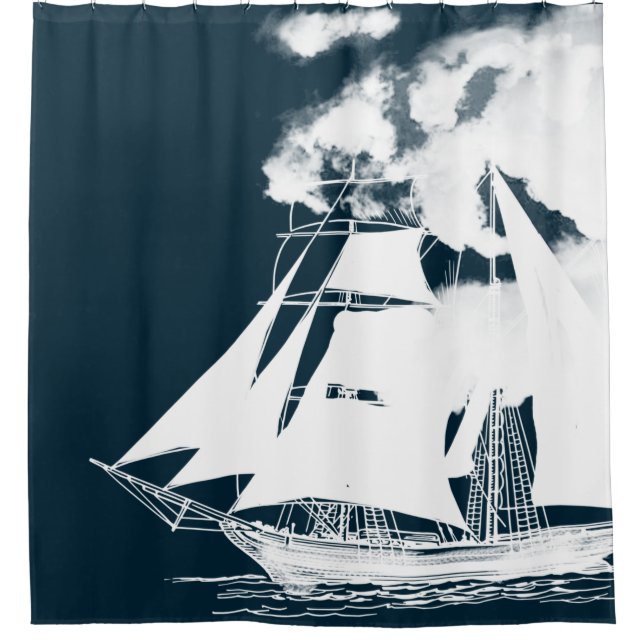 Rideaux De Douche Grand navire et nuages Nautique (Devant)