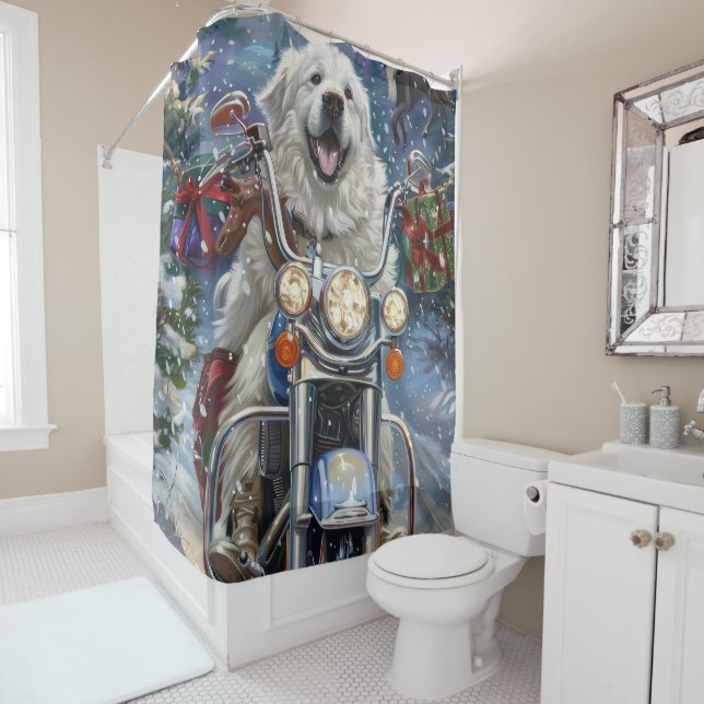 Rideaux De Douche Grand Pyrénées Chien équitation Moto Noël (En situation)
