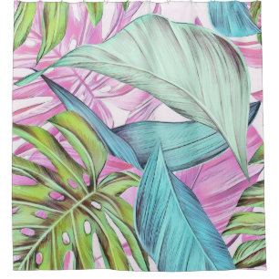 Rideaux De Douche Grande aquarelle feuille tropicale colorée