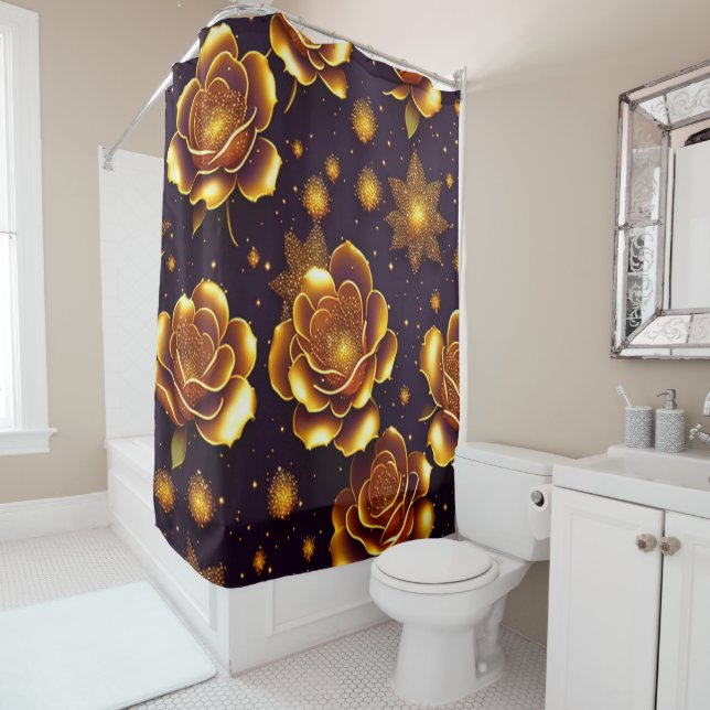 Rideaux De Douche Grande Collection Gold Rose moderne de luxe (En situation)