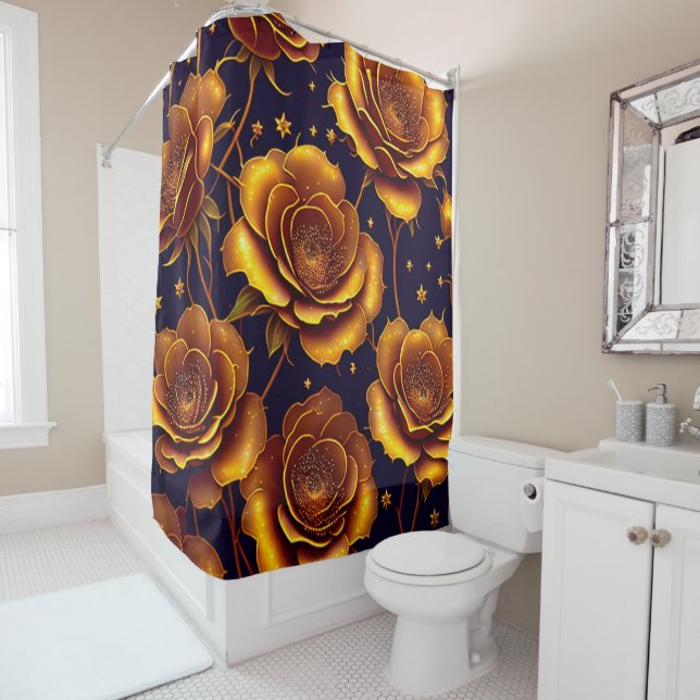 Rideaux De Douche Grande Collection Rose de luxe Gold tendance (En situation)