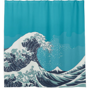 Rideaux De Douche Grande vague et Mont Fuji vintage bois japonais