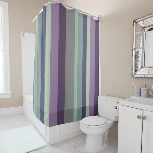 Rideaux De Douche Grandes Abstraites violettes, bleues et vertes (En situation)