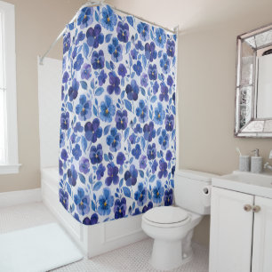 Rideaux De Douche Grandes Pensées de style aquarelle Fleurs violette