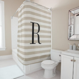 Rideaux De Douche Grandes rayures beiges Grand Monogramme | Salle de