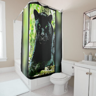 Rideaux De Douche Grands modèles de chats : Panthère noire verte
