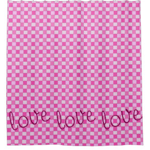 Rideaux De Douche Graphique tissé À damiers rose avec amour