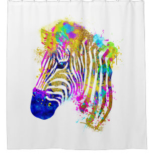 Rideaux De Douche Graphique Zèbre Éclaboussure Aquarelle Arc-en-ciel