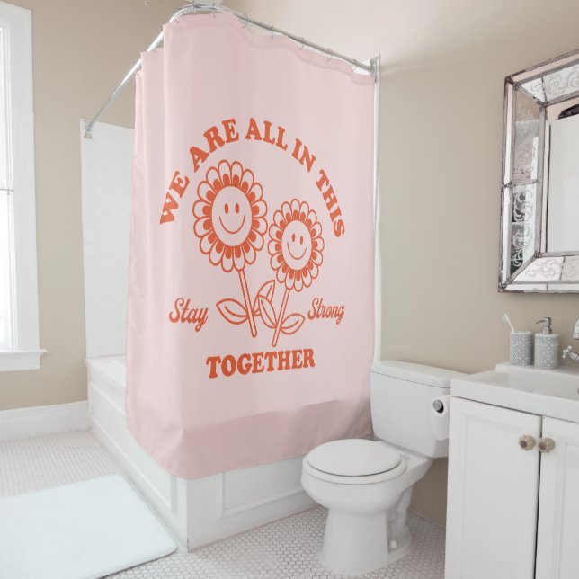 Rideaux De Douche Graphisme Fleur Joyeux Retro (En situation)