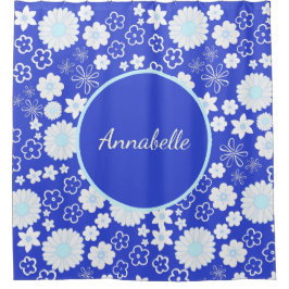 Rideaux De Douche Gras Bleu Fleurs Florales Motif Nommé