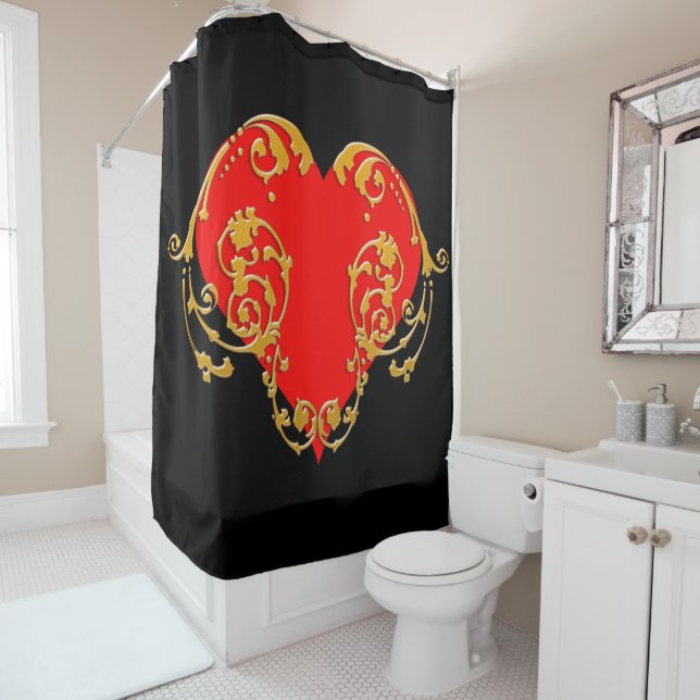 Rideaux De Douche Gras Romantique Saint Valentin Rouge Goth Coeur (En situation)