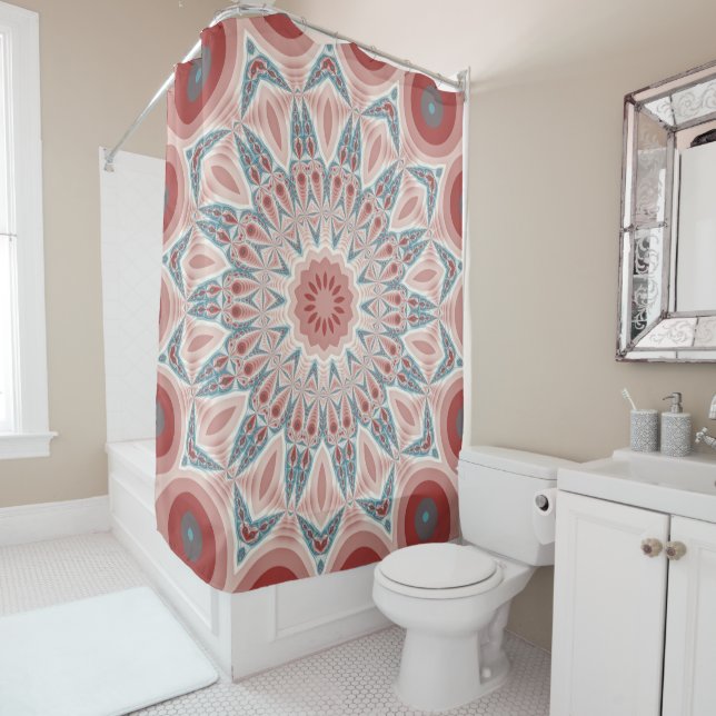 Rideaux De Douche Grattez moderne Kaleidoscope Mandala art fractal (En situation)