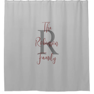 Rideaux De Douche Gray and Burgundy Nom de famille Monogramme