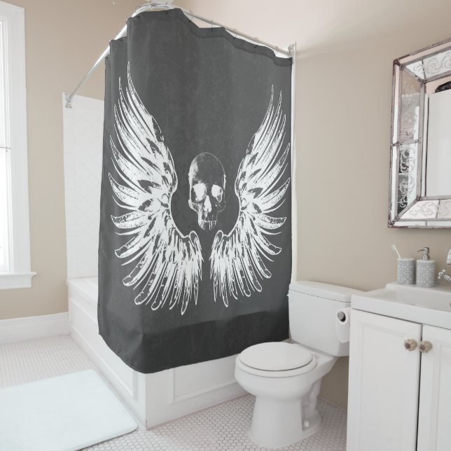 Rideaux De Douche Gray & White Rock Angel Ailes Crâne (En situation)