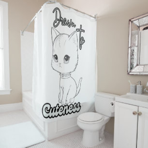 Rideaux De Douche Grayscale Kitten Illustration Charme