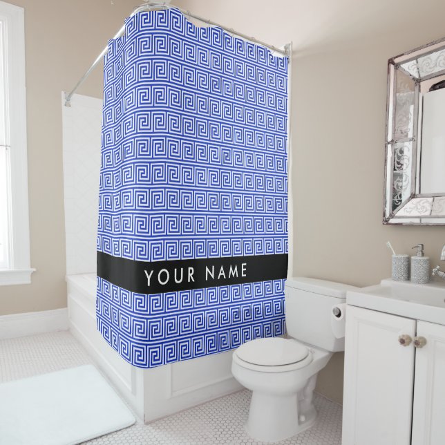 Rideaux De Douche Grec Meander Key Blue, Votre Nom, Personnaliser (En situation)