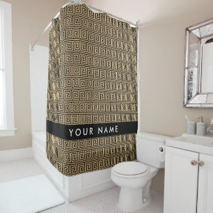 Rideaux De Douche Grec Meander Key Brown, Votre Nom, Personnaliser