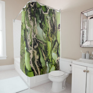 Rideaux De Douche Green Black Gold Deluxe Art Abstrait