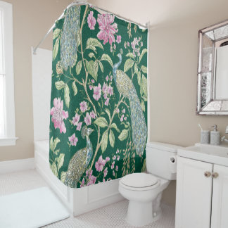 Rideaux De Douche Green Chinoiserie paon floral élégant