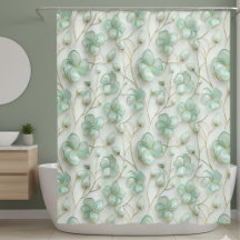 Green Floral Shower Curtain