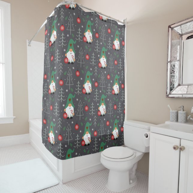 Rideaux De Douche Green Gnome Arbre de Noël Motif (En situation)