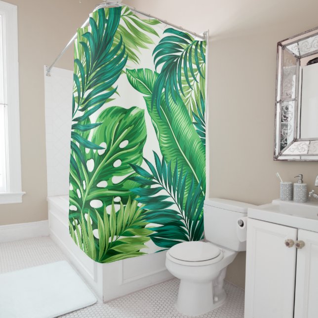 Rideaux De Douche Green Tropical Palm Banana Monstera Feuille (En situation)