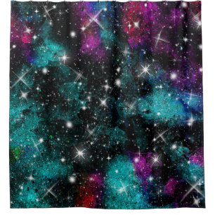 Rideaux De Douche Green Violet Galaxy Star Milky Way