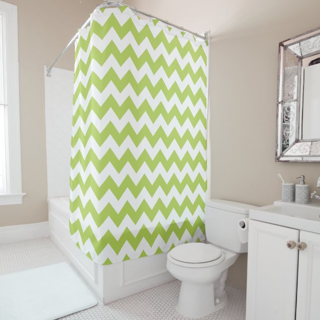 Rideaux De Douche Green Zigzag, Green Chevron, Motif géométrique (En situation)
