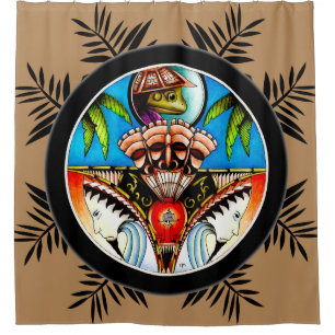 Rideaux De Douche Grenouille de tatouage Tiki