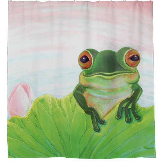 Rideaux De Douche Grenouille verte Se détendre dans l'étang (Devant)