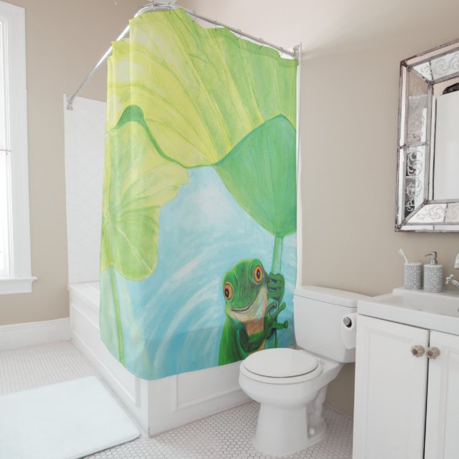 Rideaux De Douche Grenouille verte sous Pad Lily (En situation)