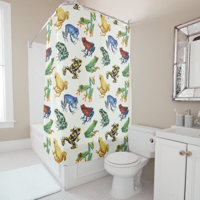 Rideaux De Douche Grenouilles sur blanc naturel (En situation)
