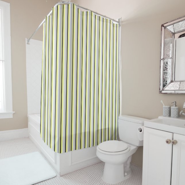 Rideaux De Douche Grey and Yellow Stripes (En situation)