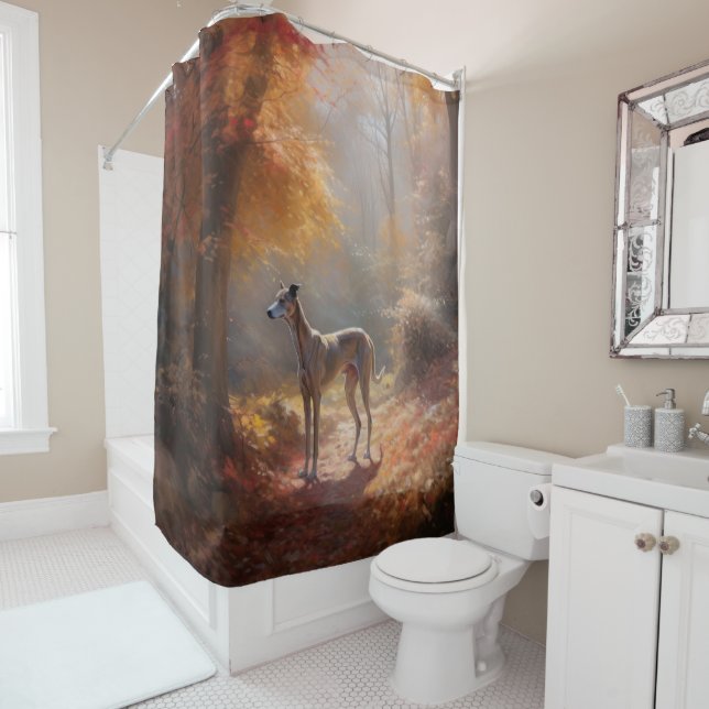 Rideaux De Douche Greyhound à l'automne Feuilles automne Inspiration (En situation)