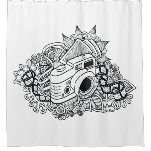 Rideaux De Douche Griffonnage d'appareil-photo de hippie
