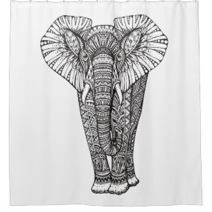 Rideaux De Douche Griffonnage d'éléphant modelé par imaginaire