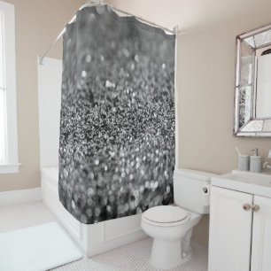 Rideaux De Douche Gris argenté paillettes Bokeh Glam 2