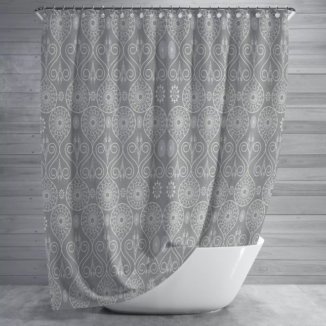Rideaux De Douche Gris fibreux de graines de pieuvre textile à motif (Créateur téléchargé)