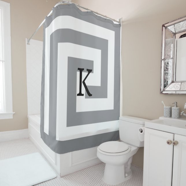 Rideaux De Douche Gris Gris Gris Gris Noir Blanc Motif (En situation)