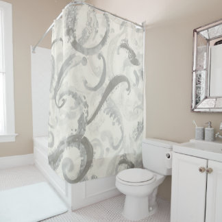 Rideaux De Douche Gris neutre et blanc Abstrait