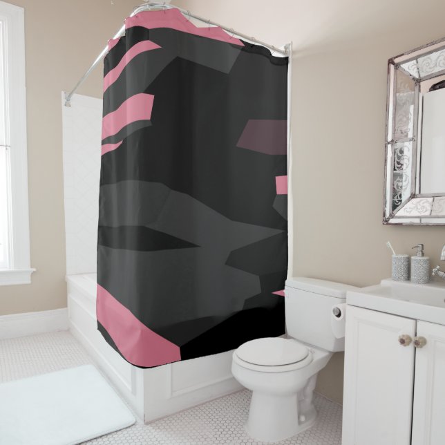Rideaux De Douche Gris rose et Abstrait noir (En situation)