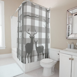 Rideaux De Douche Gris rustique Buffalo Plaid Checker Cerf & bouleau
