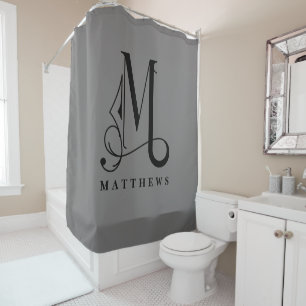 Rideaux De Douche Gris sophistiqué avec Monogramme élégant M Personn
