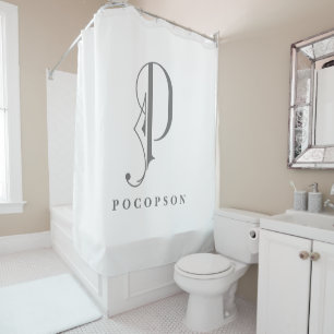 Rideaux De Douche Gris sophistiqué avec Monogramme élégant P Personn