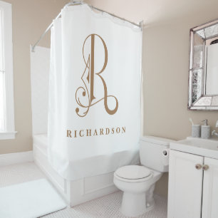 Rideaux De Douche Gris sophistiqué avec un monogramme élégant ou
