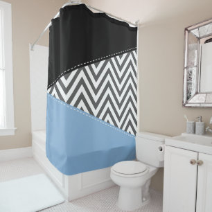 Rideaux De Douche Gris Zigzag, Gris Chevron, Motif Zigzag, Bleu