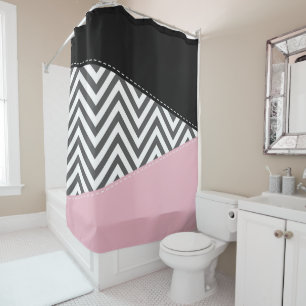 Rideaux De Douche Gris Zigzag, Gris Chevron, Motif Zigzag, Rose