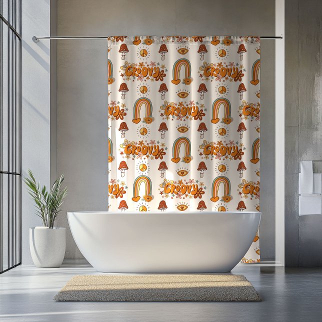 Rideaux De Douche Groovy Pastel Curtain 60th Terracotta Bloom Art (Groovy Pastel Curtain 60th Terracotta Bloom Art)