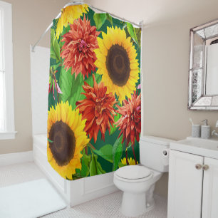 Rideaux De Douche Gros Tournesols Gras et Chrysanthèmes