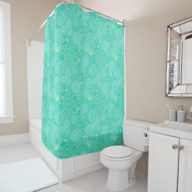Rideaux De Douche Grosses bulles dans le Merci Turquoise partout (En situation)